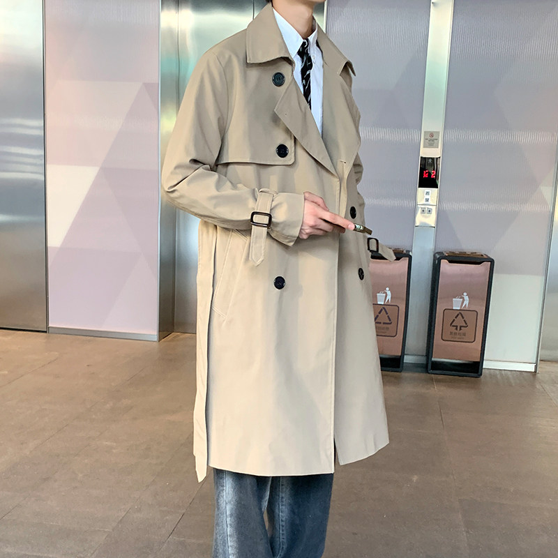 港风秋冬双排扣呢料风衣男宽松中长款纯色大衣休闲外套F2022/P105,男装风衣,星座507-2（原305A）