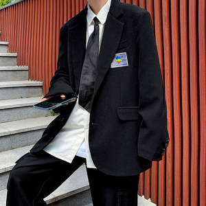 2022春中性风宽松贴标小西装休闲西服西装领纯色青年XF901/图片