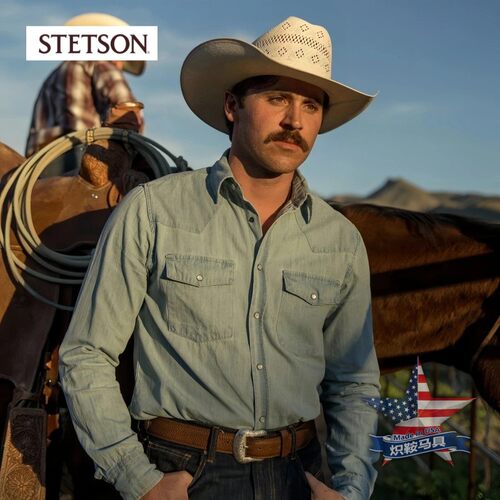MADE IN USA美国原产STETSON草编西部牛仔帽斯泰森牛仔帽 遮阳帽