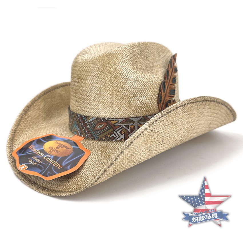 美国西部牛仔帽1949年老牌博海特 男女牛仔帽草编复古硬定型帽子