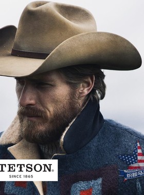 美国原产STETSON羊毛6X西部牛仔帽 斯泰森平原之王复古做旧牛仔帽