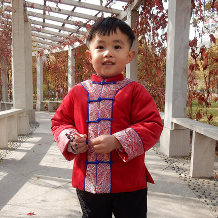 儿童汉服天鹅绒秋冬棉袄男童唐装拜年服喜庆民族风冬季加厚棉衣服