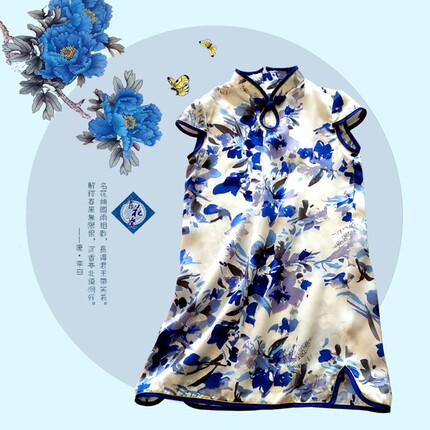 儿童旗袍夏中小女童重磅真丝复古中国风连衣裙女宝100%桑蚕丝
