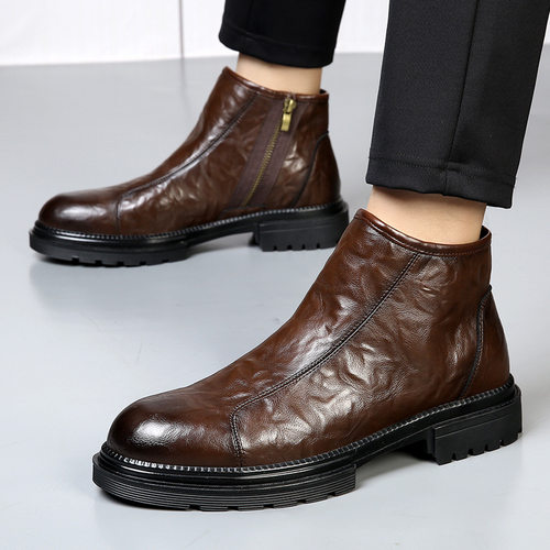 马丁靴男加绒复古切尔西靴大头工装靴英伦厚底机车靴保暖中帮男鞋