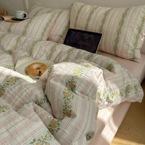 蔷薇少女小提花四件套全棉纯棉床单被套三件套1.5m1.8m床四季通用