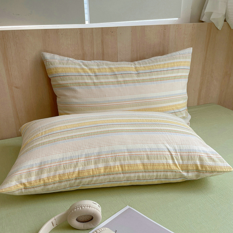 博主风条纹纯棉枕套单个48cmx74cm 全棉色织水洗棉枕头套2025新款