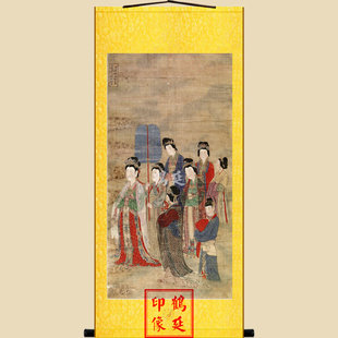 宝宁寺水陆画往古妃后宫嫔彩女众画像水陆画不含装裱90X46cm