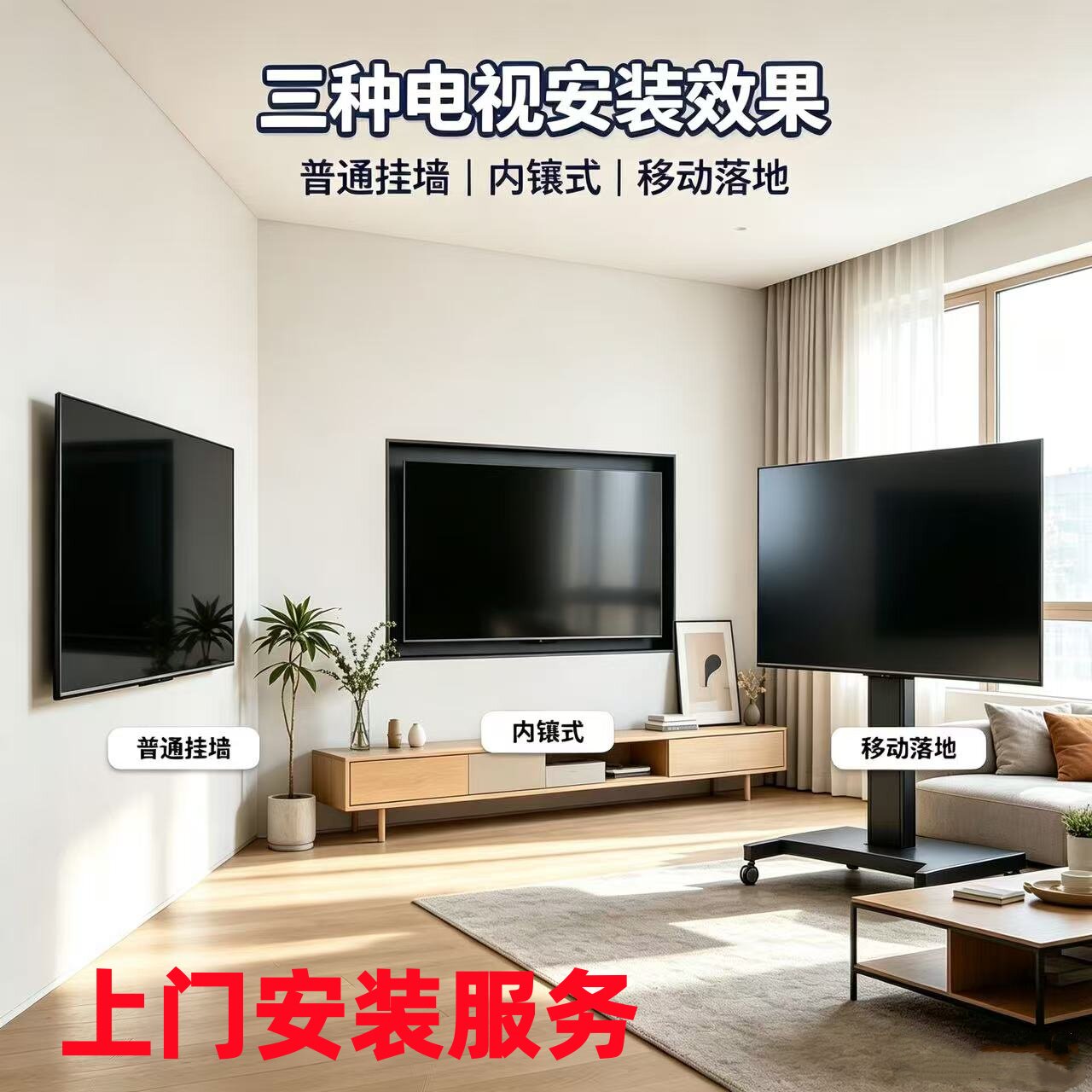 安装电视32寸-100寸全国上门服务（仅上门安装挂架自备）