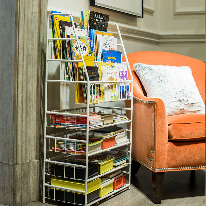 书香益家儿童书架铁艺宝宝落地绘本杂志展示玩具收纳金属置物架