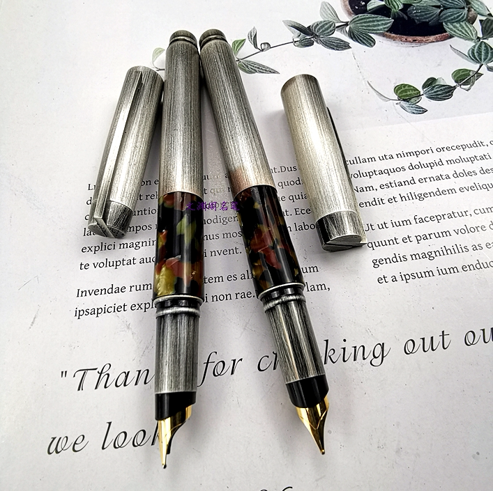 Old style Fuliven 815 pen celluloid, ancient silver retro, gold-plated half-bag tip, pure copper 31g
