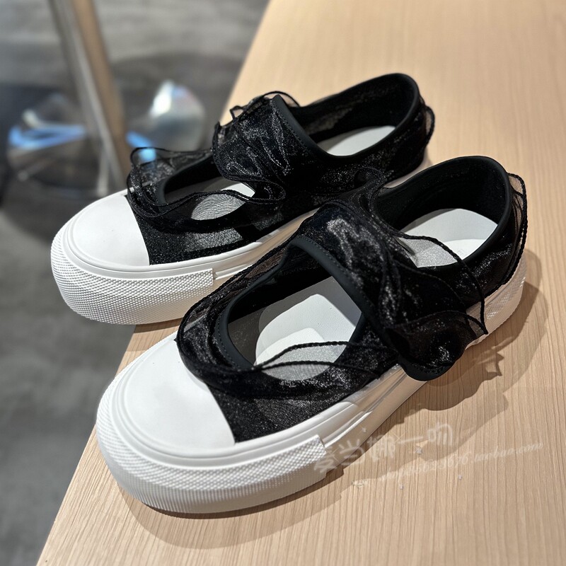 夏季真皮网纱丝巾厚底魔术贴女鞋
