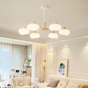 奶油风苹果客厅吊灯原木风现代简约大厅主灯棉花餐厅儿童卧室吊灯