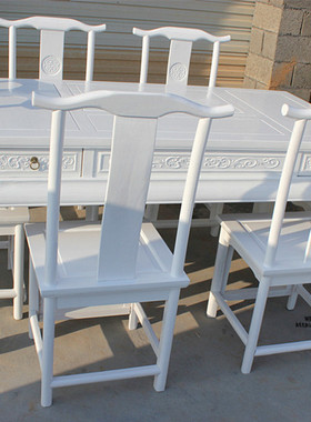 法欧美式南榆木家具复古田园全实木 白色功夫茶桌餐桌椅组合