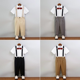 宝宝周岁生日摄影服男童活动主持花童演出服 夏款 儿童背带裤 套装