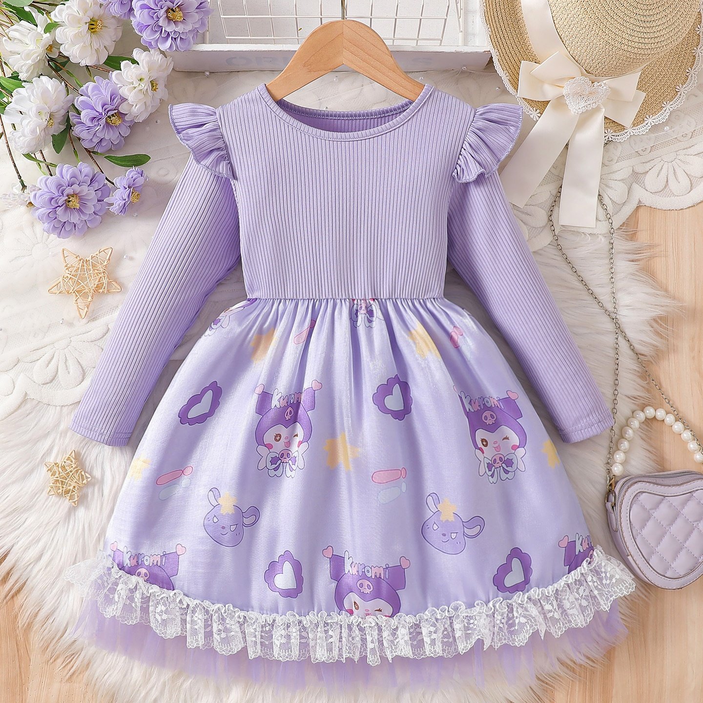 2025秋季女童库洛米公主卡通可爱甜美裙子洛丽塔洋气蓬蓬裙连衣裙