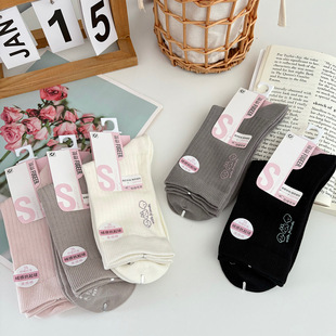 副歌秋冬松口女士中筒袜抑菌防臭休闲高棉中长筒女袜可爱学生袜