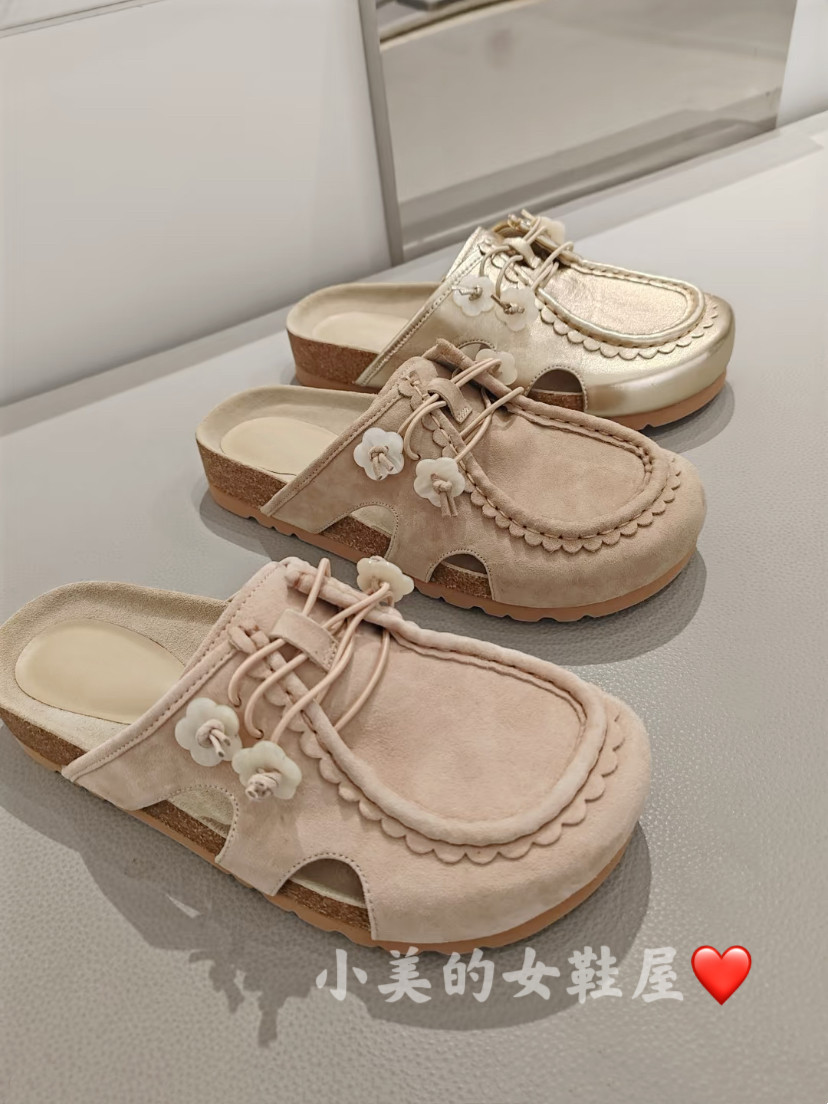 商场同款袋鼠跃梦2025春新款羊绒包头拖鞋花朵袋鼠勃肯鞋女鞋拖