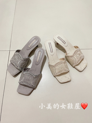 商场同款女鞋明媚片段2025夏季新款高跟拖鞋外穿法式方头一字凉拖