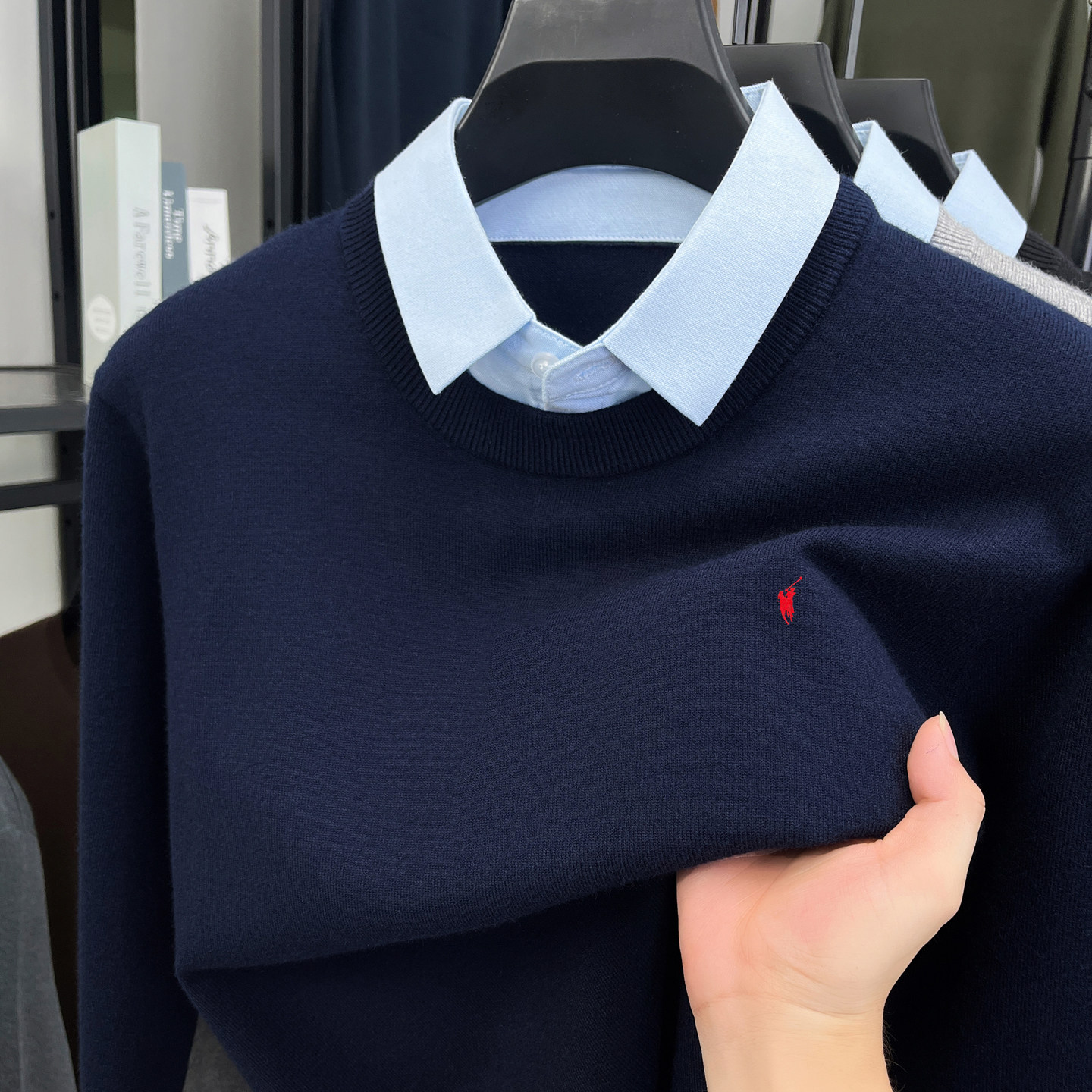 【保罗奥莱】羊毛衫男假两件针织衫秋冬装商务通勤加厚衬衫领毛衣,男装,针织衫/毛衣,淘宝优惠券,粉丝福利购,淘宝优惠卷