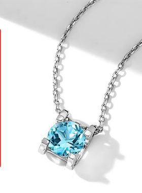 新品轻奢时尚天然蓝托帕石项链女款925银镀18K金锁骨链网红小红书