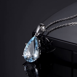 新品 天然海蓝宝吊坠女S925银挂件项链网红小红书流行饰品 轻奢时尚