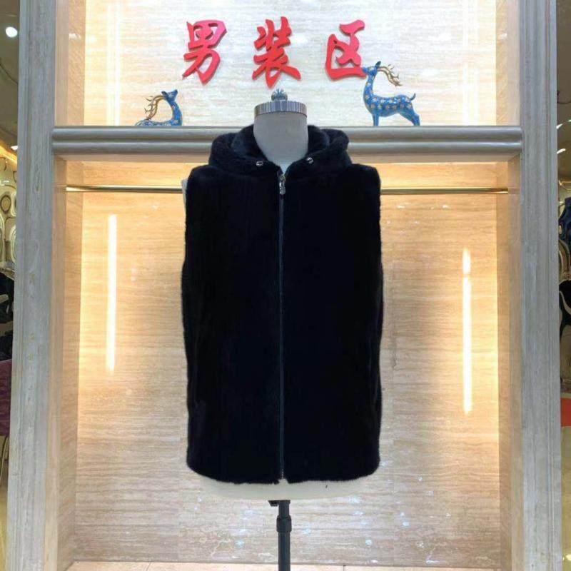 进口水貂毛男士马甲皮草男整貂拉链连帽美国貂皮大衣外套坎肩青年