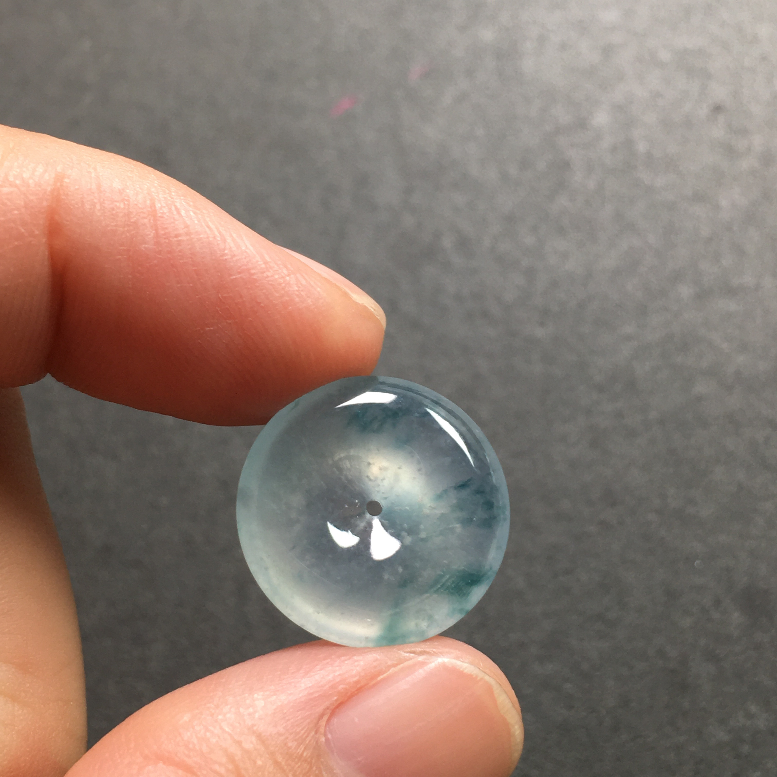 天然高冰种蓝彩翡翠平安扣吊坠