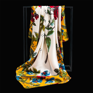 韩禾春夏礼物欧美风绸缎缎面大方巾印花大披肩丝巾围巾头巾90