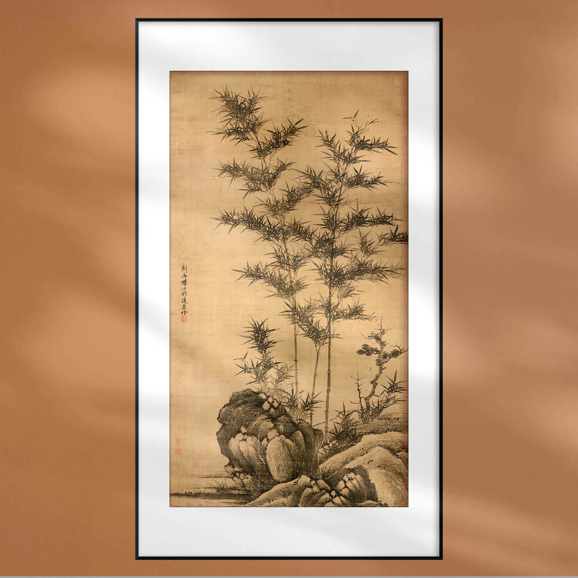 中国画竹石图风水旺宅名画装饰画客厅卧室居家装修定制中式挂画框