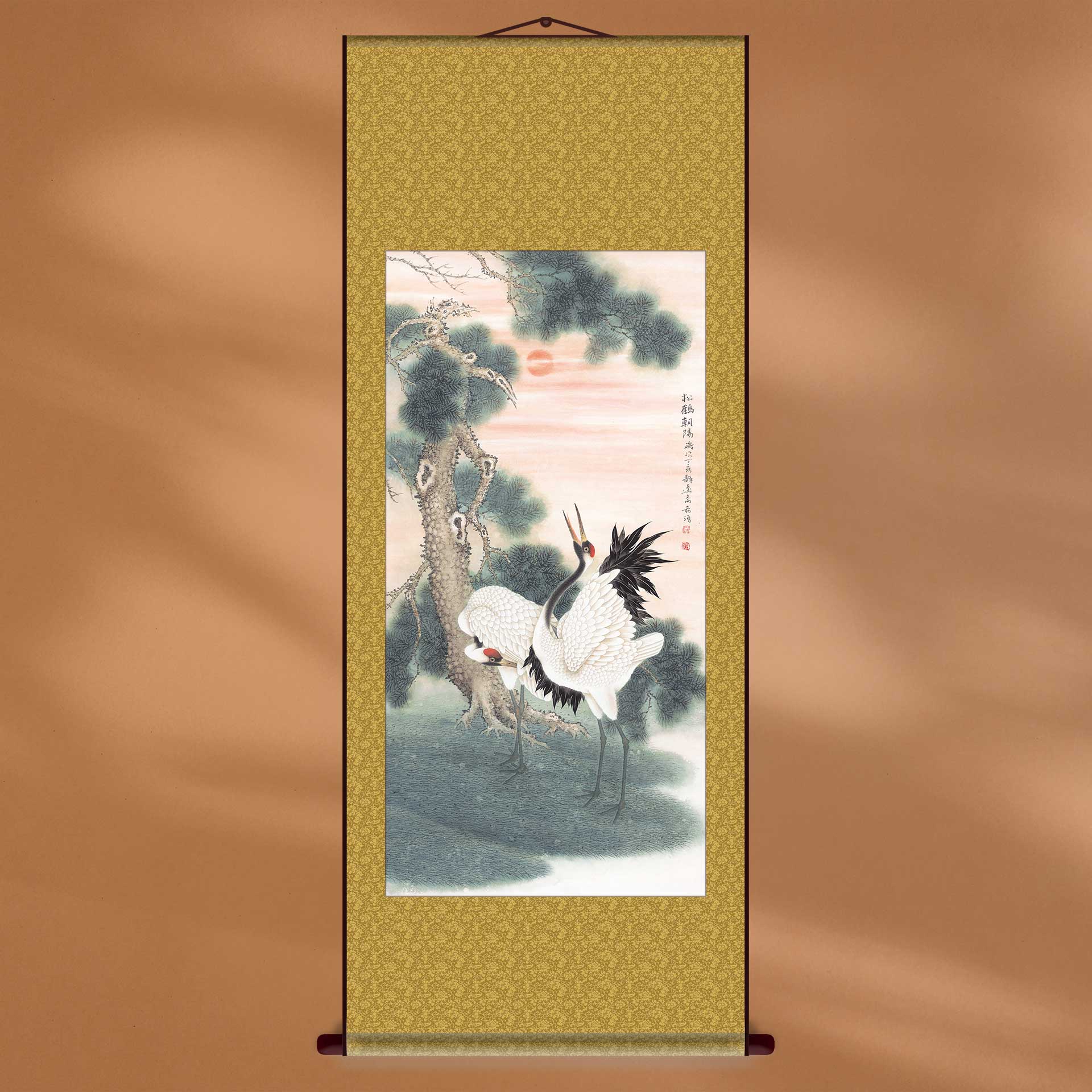 中国画董希源松鹤朝阳工笔花鸟仙鹤长寿松树新中式装饰画名画复制