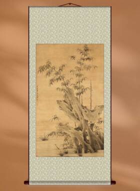 工笔国画竹石图中式客厅装饰画名画复刻绢丝布画芯定制挂画轴画框
