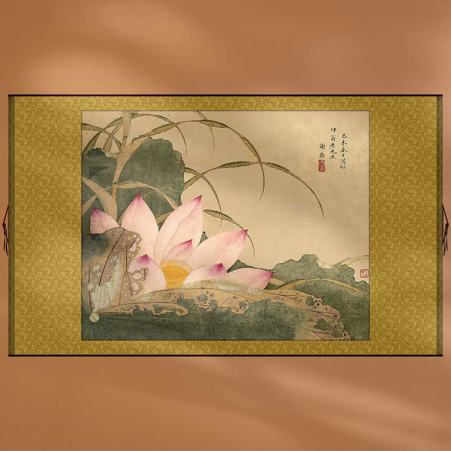 复古中国画荷花图莲花荷叶名画高清复制装饰画中式客厅装修挂画轴图片
