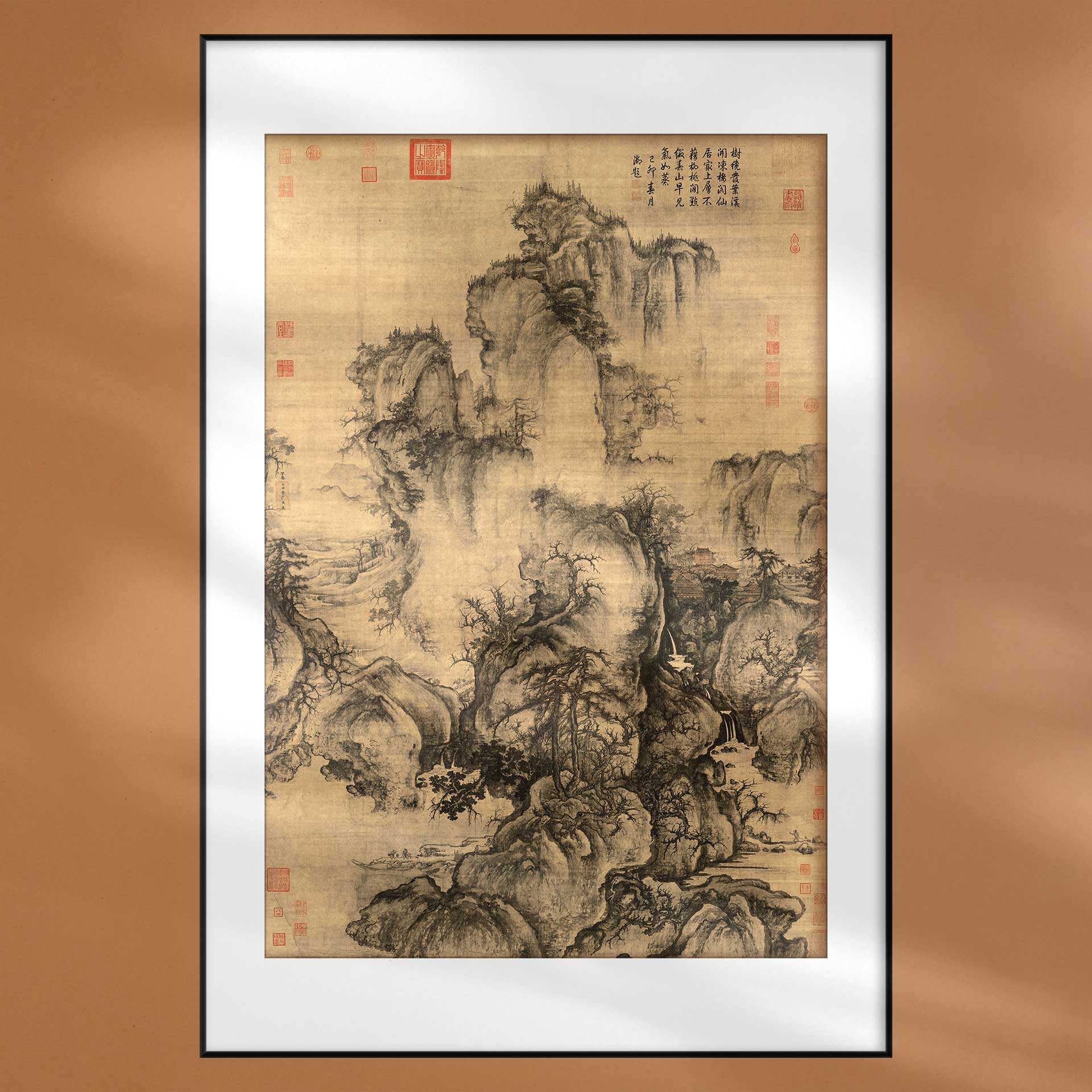 新古典中国画郭熙早春图复古怀旧名画复刻实木画框餐厅客厅装饰画