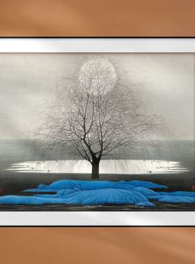 卧房装饰画静夜图月亮水墨工笔中国画书房客厅挂画新中式风景宣纸