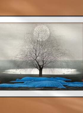 卧房装饰画静夜图月亮水墨工笔中国画书房客厅挂画新中式风景宣纸
