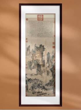 中国画仇英仙山楼阁图山水风景条屏竖幅仿古中式装饰画芯定制挂画