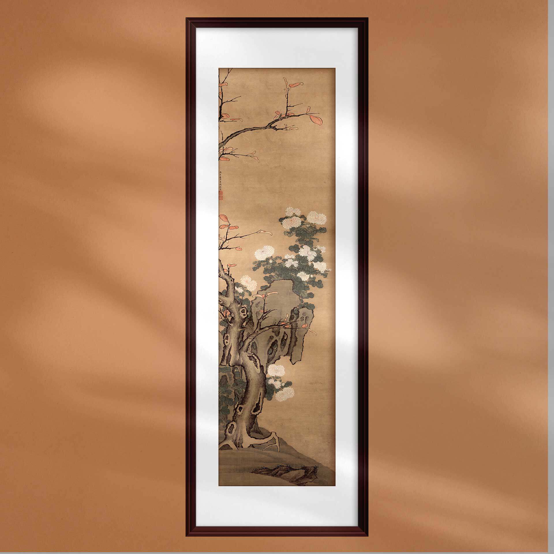 国画设色菊花立轴条屏名画高清复制中式玄关装饰画绢丝布打印定制