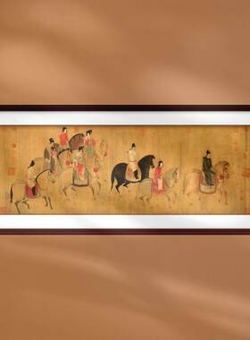 复古人物中国画虢国夫人游春图古画名画绢丝布画芯中式书房装饰画