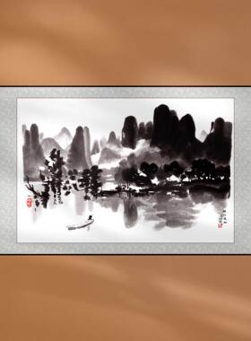 中国画水墨风景徐悲鸿漓江春雨名人名画书房装饰画新中式客厅挂画