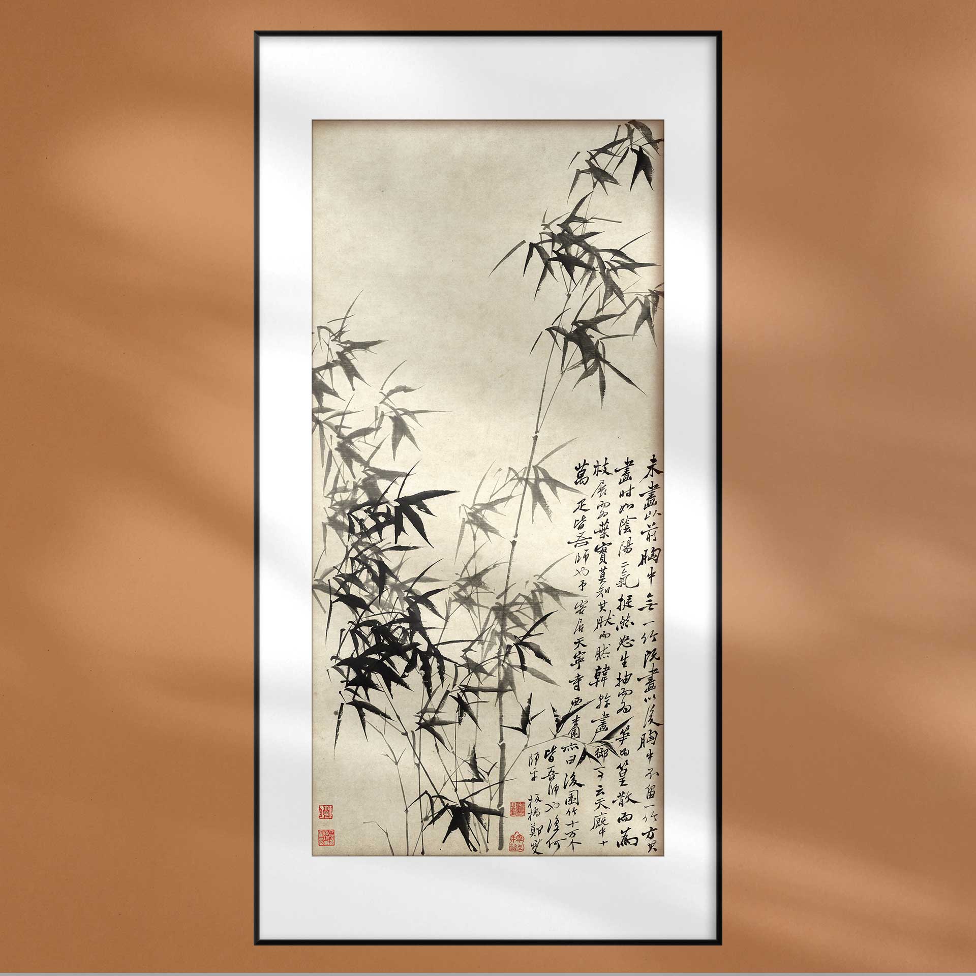 国画水墨画郑板桥风竹石图明清古典中式装饰画名人字宣纸画芯定制