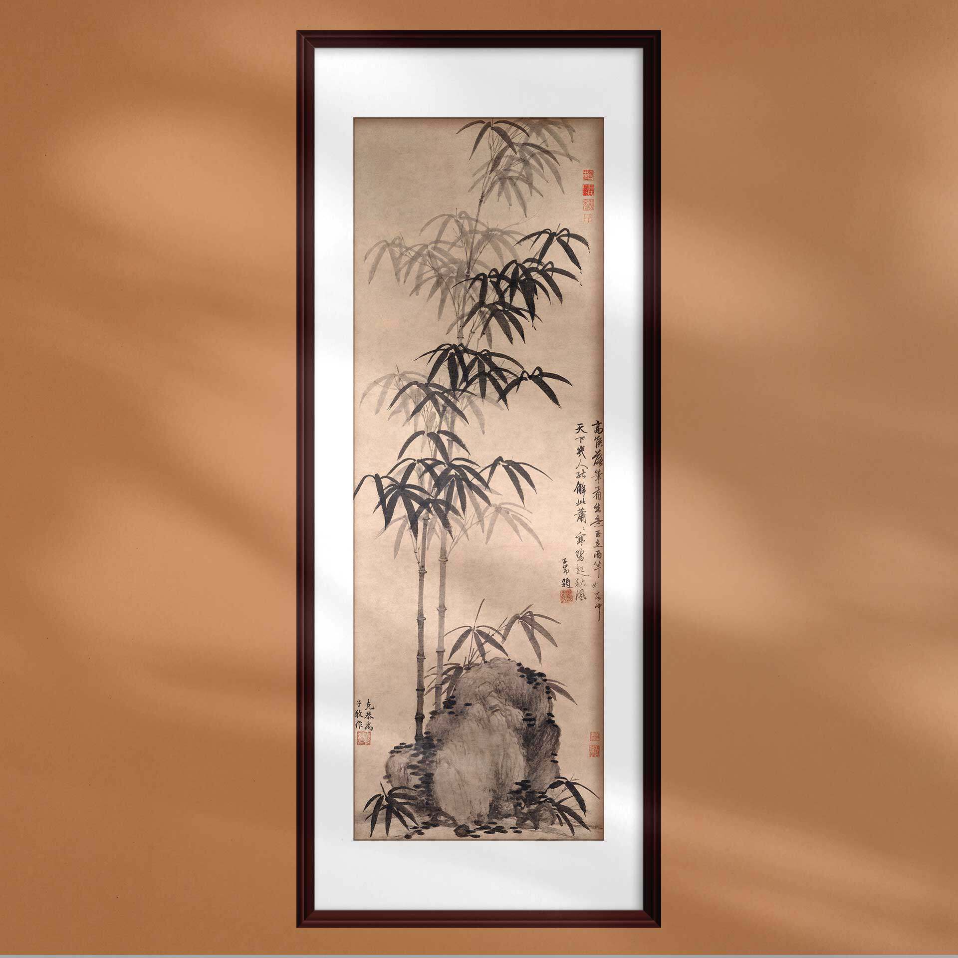 国画水墨竹石图仿古中式装饰画宣纸画芯定制客厅玄关酒店会所挂画