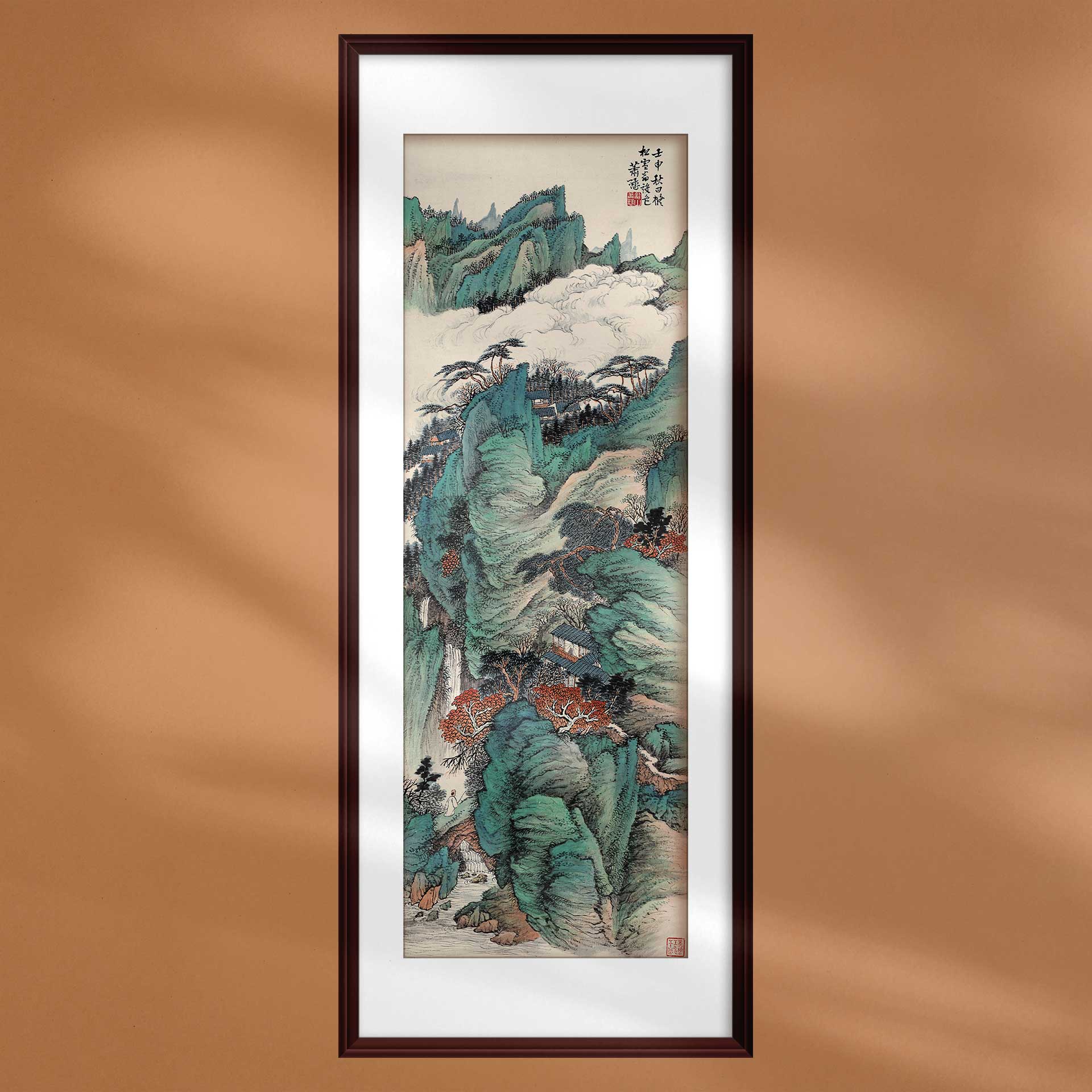 国画萧谦中青绿山水画新中式名画装饰画定制宣纸打印软装配画设计