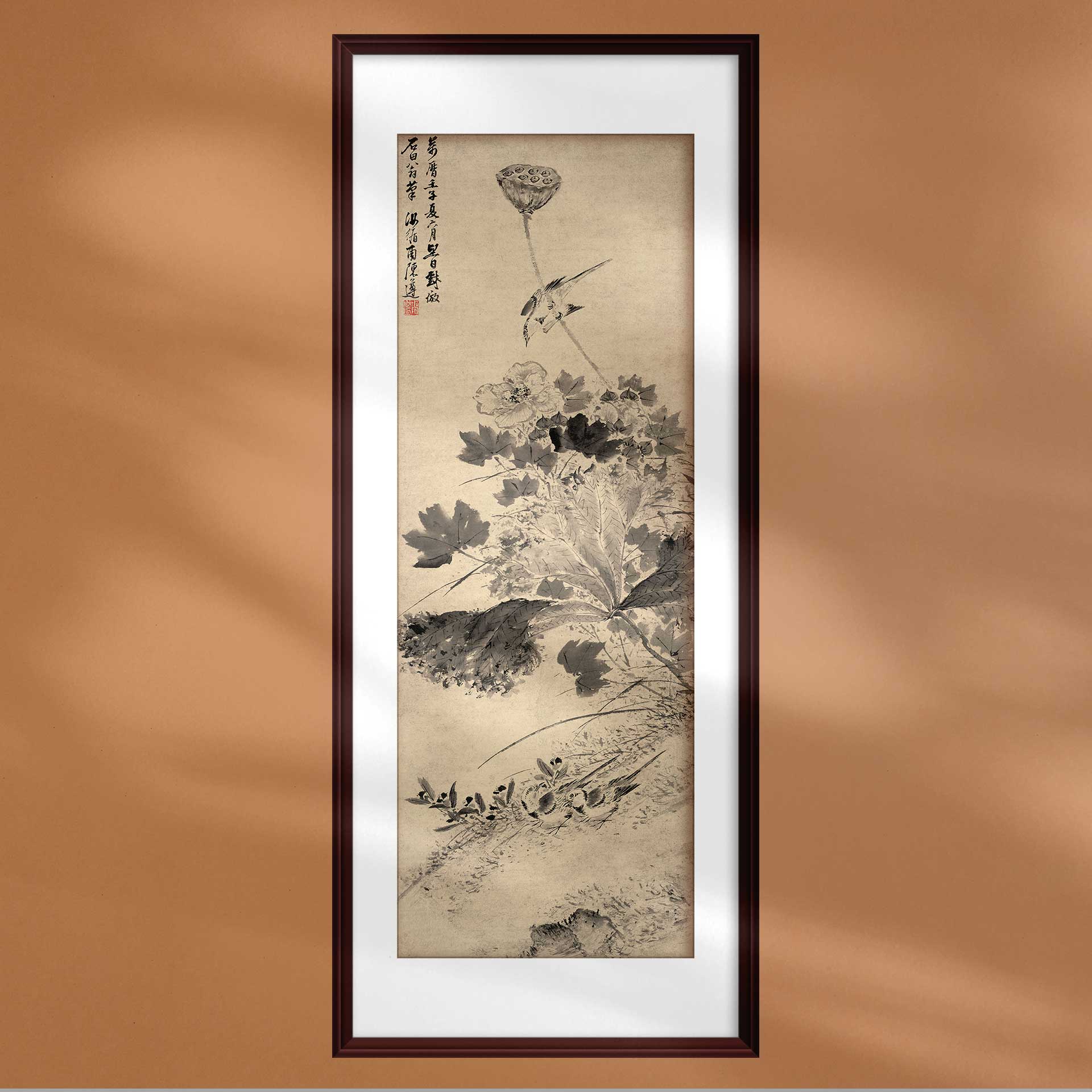 国画墨荷花荷叶花鸟画新中式复古家居装饰客厅卧室挂画芯装裱定制图片