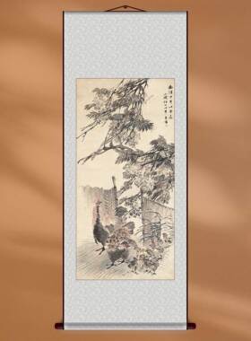 国画任伯年群鸡紫绶图中式花鸟装饰画宣纸打印定制客厅书房风水画