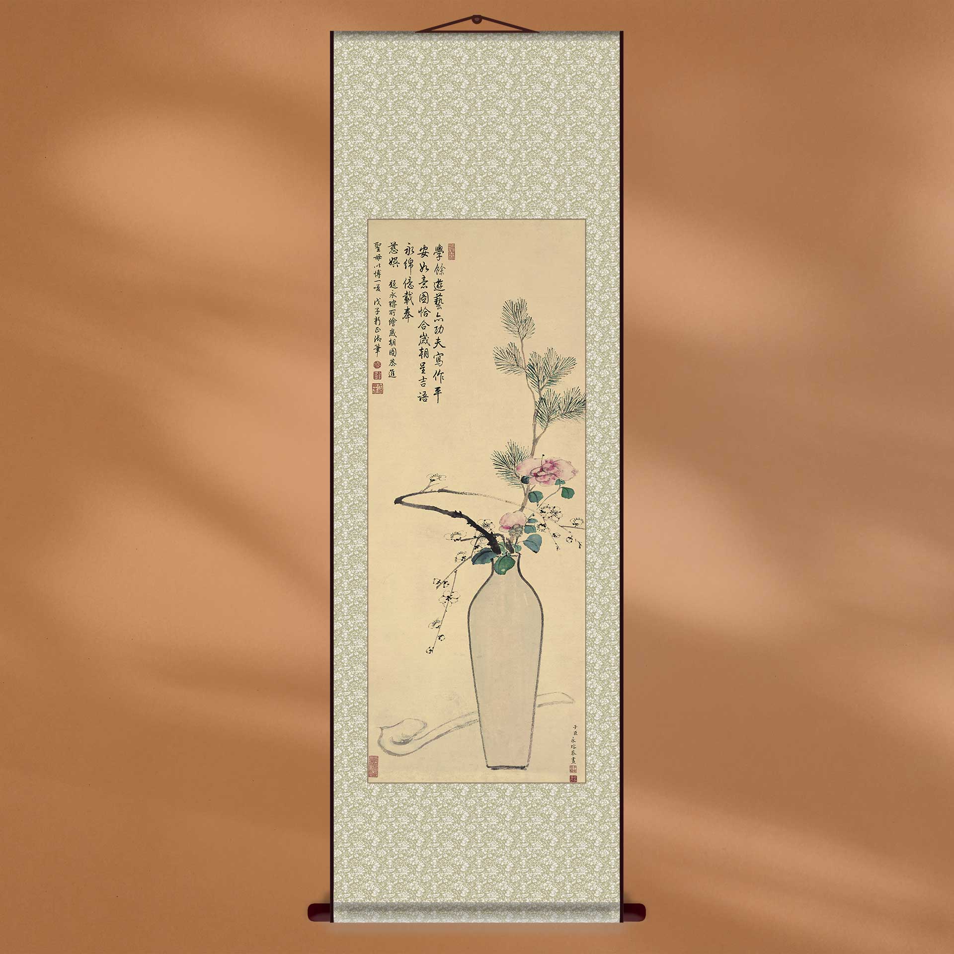 国画平安如意图中式屏风图案花卉装饰画宣纸打印定制客厅玄关挂画