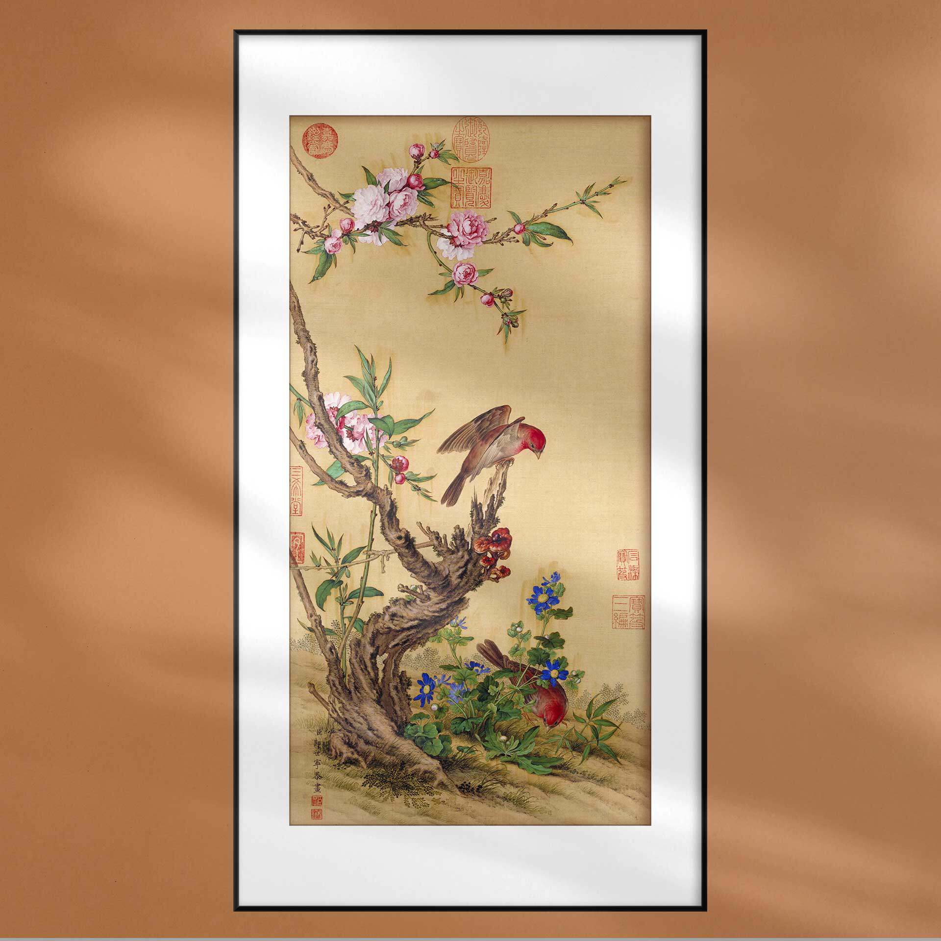 中国画郎世宁工笔花鸟画中式装饰画花卉宣纸画芯名画复制客厅挂画