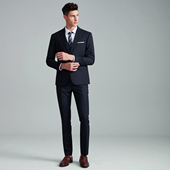 吉约蒙羊毛西服套装 藏青色新郎结婚西装 男高级感商务正装 外套修身