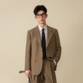 男上衣棕色百搭高级宽松休闲西服外套单西 吉约蒙西装 时尚 廓版
