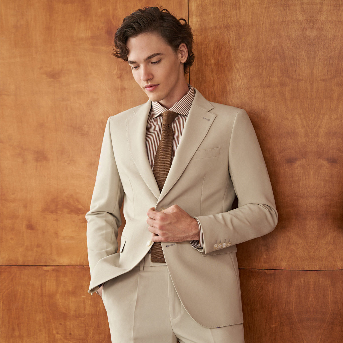 吉约蒙西装套装男杏色商务休闲正装新郎结婚礼服高级感西服外套,男装,商务正装西服,淘宝优惠券,粉丝福利购,淘宝优惠卷