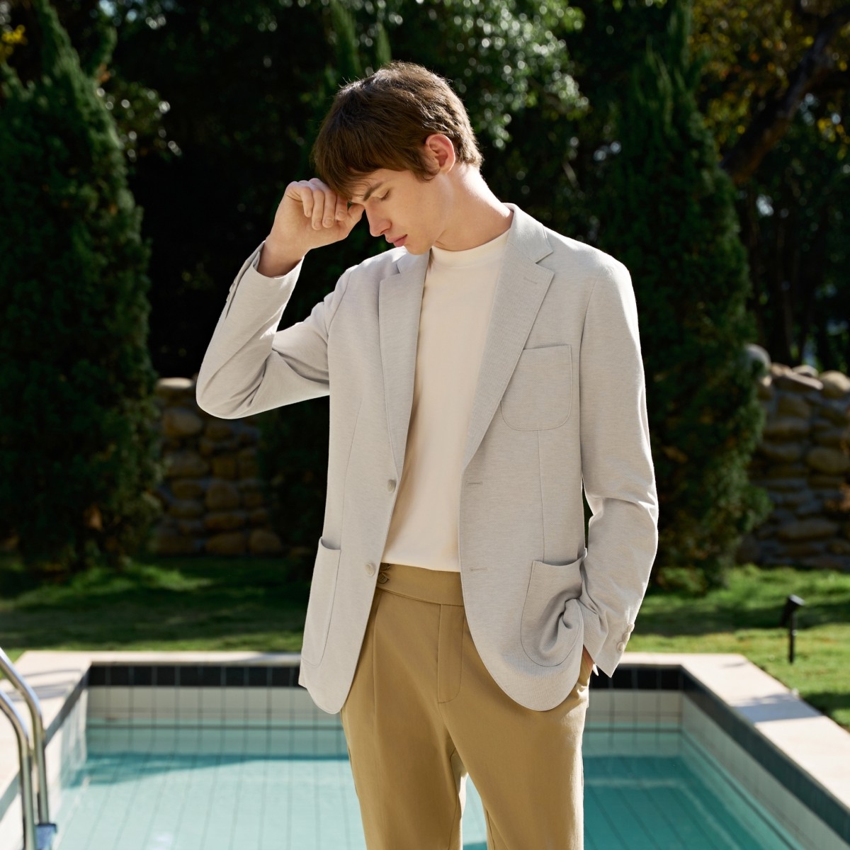 【针织四面弹】吉约蒙西装男外套香槟色西服商务休闲通勤四季单西